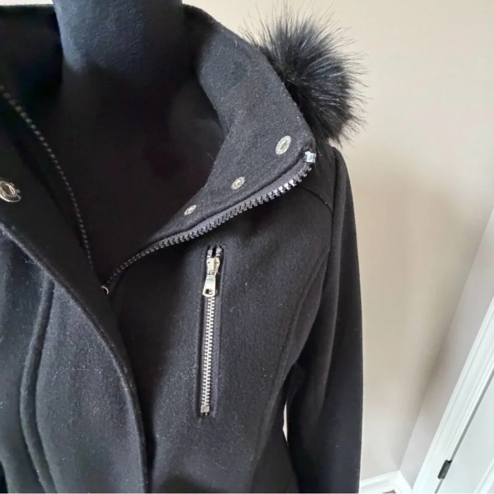 Wool Blend Fur-Trimmed Hooded Coat - Small - Picture 5 of 13
